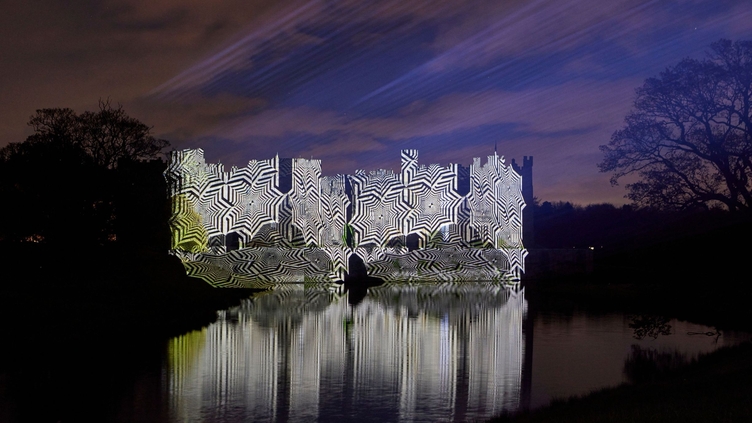 Light projections being displayed on Raby Castle as part of Lumiere 2021