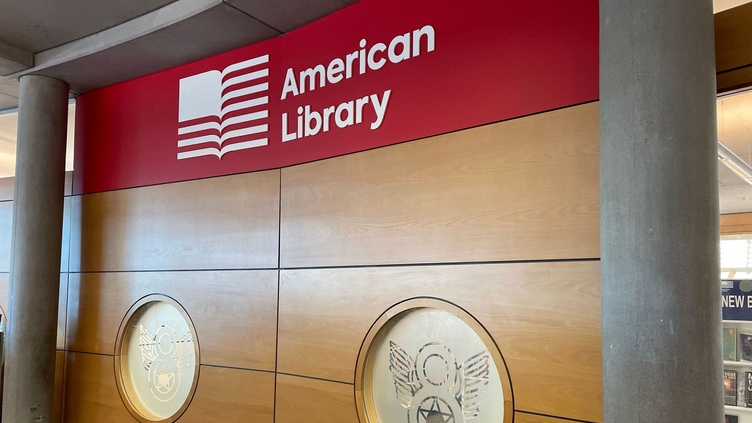 The doors to the American Library in Norwich
