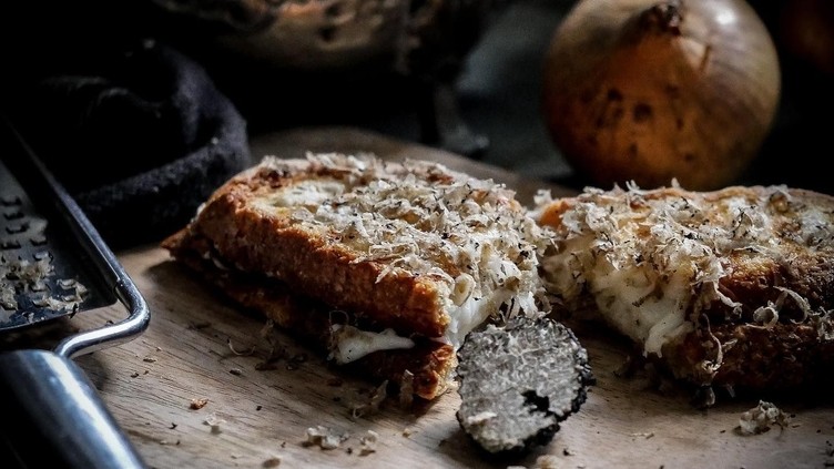 English truffle OR cave-aged Dorset cheddar OR alongside Koshihikari rice and Wagyu beef