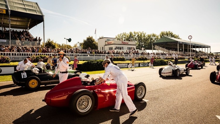 Vintage cars on the starting grid of race track