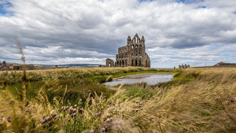 A view of Whitby Abbey from across nearby fields