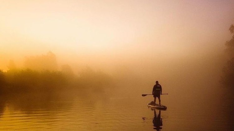 Alguien remando en los Broads, temprano por la mañana