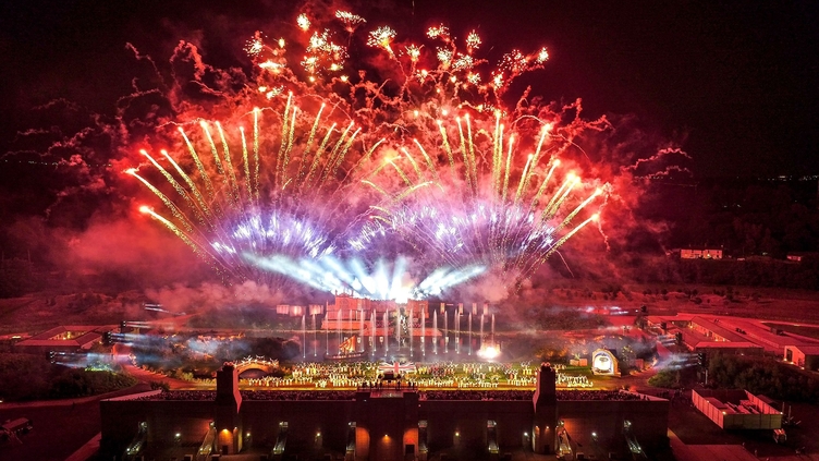 The grand firework finale of Kynren, a live outdoor historical family show, exploring 2000 years of British history