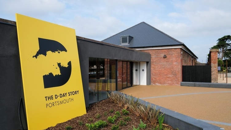 Entrance to museum showing a sign for The D-Day Story, Portsmouth