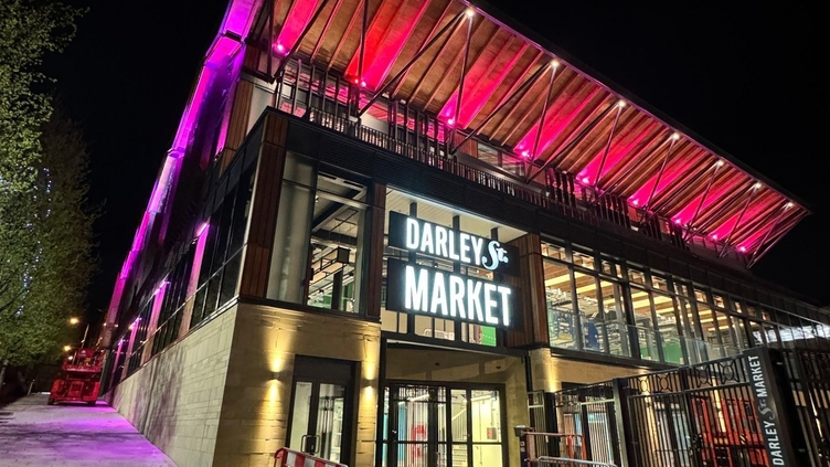Exterior of Darley Street Market at night