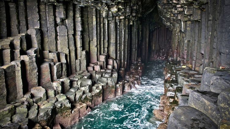 View inside Fingal's Cave on the uninhabited Scottish island of Staffa