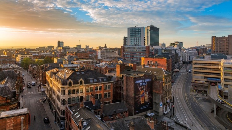 Sunset over the centre of Manchester city.