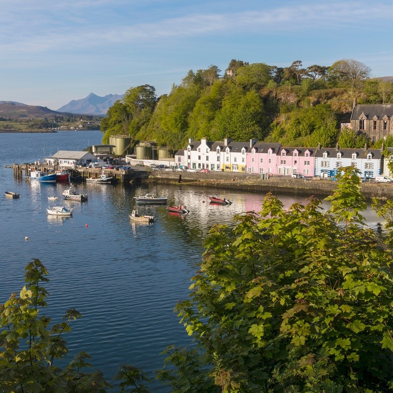 A view of Portree harbour, the capital town on the Isle of Skye.