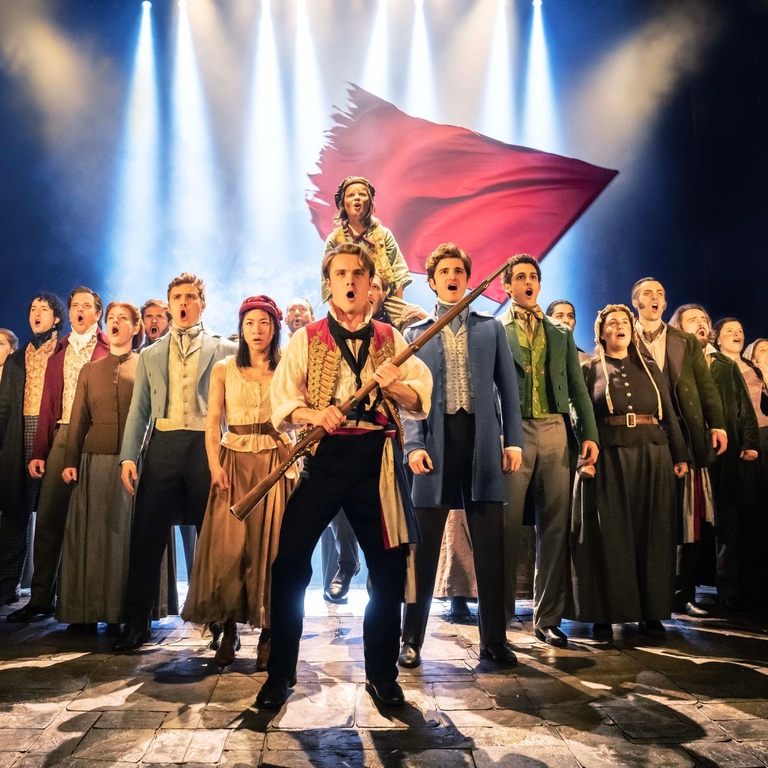 A performance of Les Miserables on stage in London