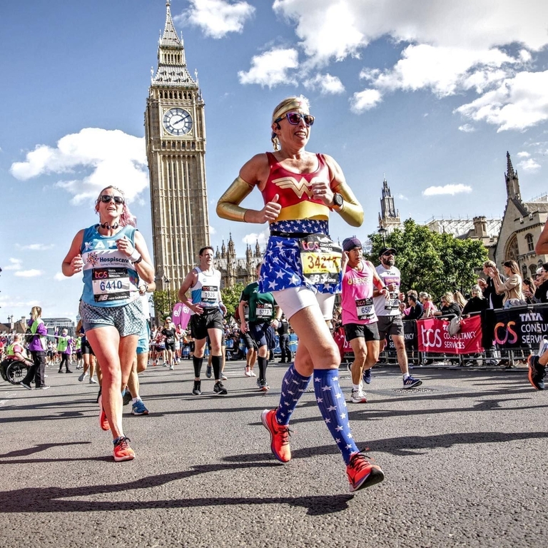 Runner wearing Wonder Woman outfit at the London Marathon