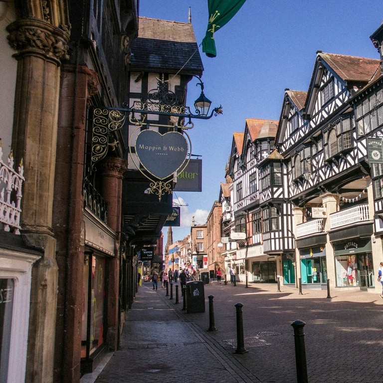 Street with some historic houses and shops