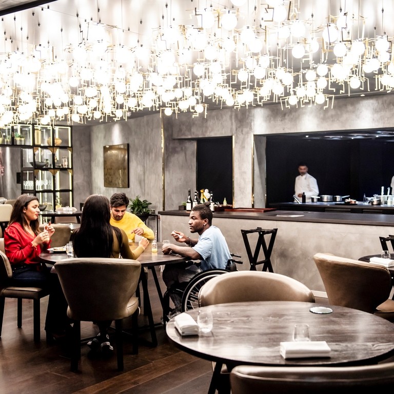 Brightly lit restaurant interior