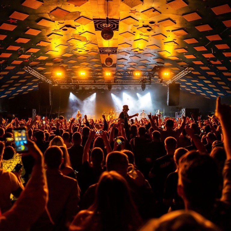 Revellers enjoying dancing at a music venue and ballroom.