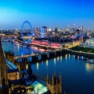 Panoramic view of landmarks at night. London lit up