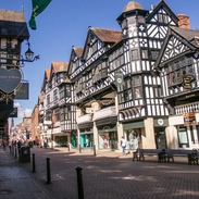 Street with some historic houses and shops
