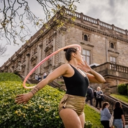 A performer in front of Nottingham Castle