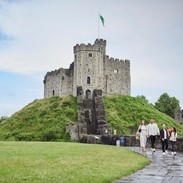 Family walking in front of Cardiff Castle