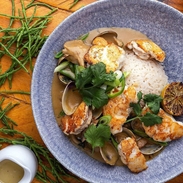 A bird's eye view of a dish at The Old Boathouse, Northumberland
